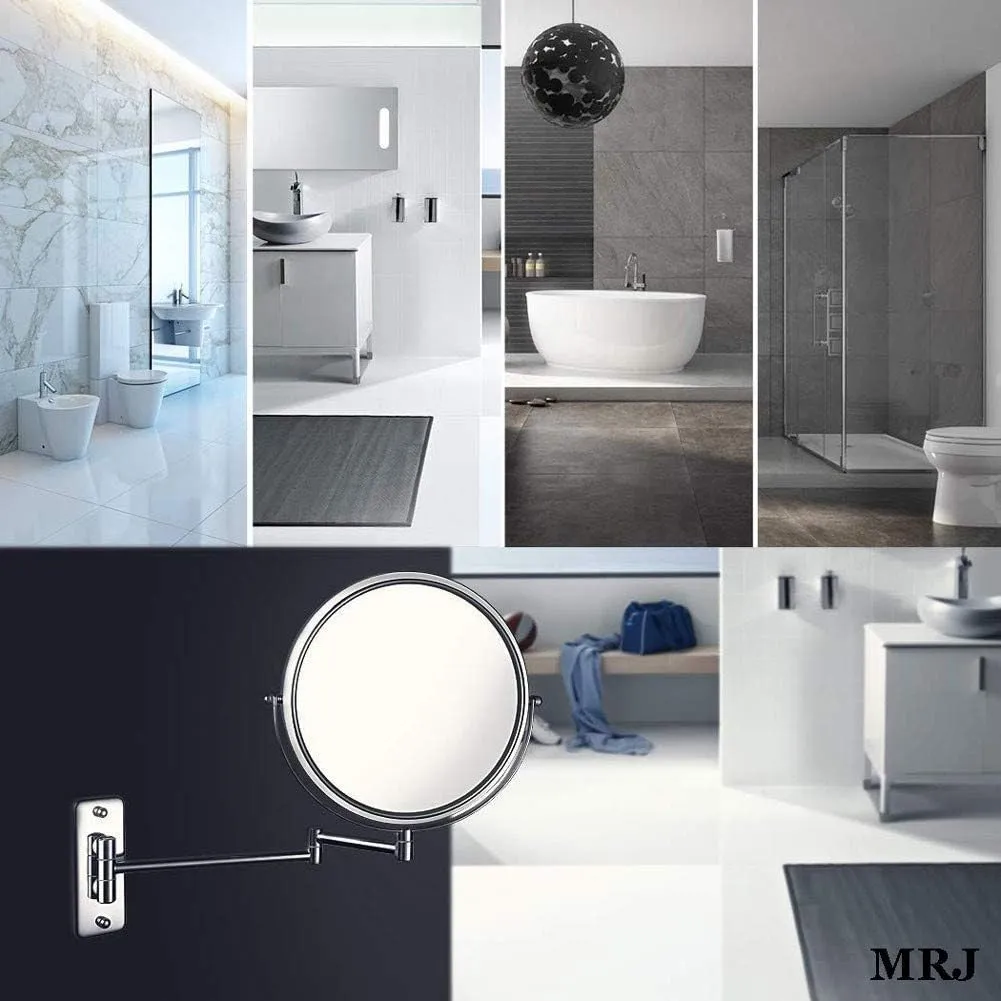 Bathroom Wall Mounted Makeup 8-inch Two-Sided 5X Magnification 360°Swivel Extending Folding Bathroom Shaving Cosmetic Make Up Mirror