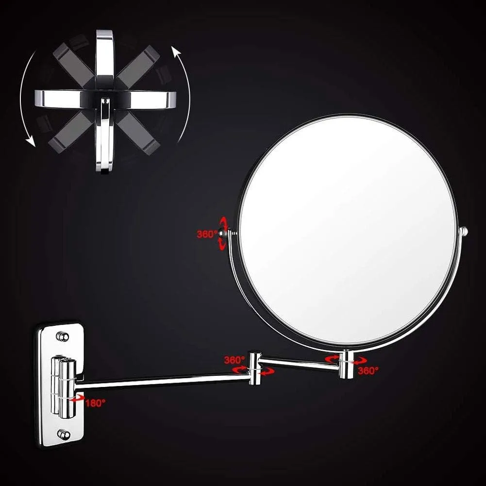 Bathroom Wall Mounted Makeup 8-inch Two-Sided 5X Magnification 360°Swivel Extending Folding Bathroom Shaving Cosmetic Make Up Mirror