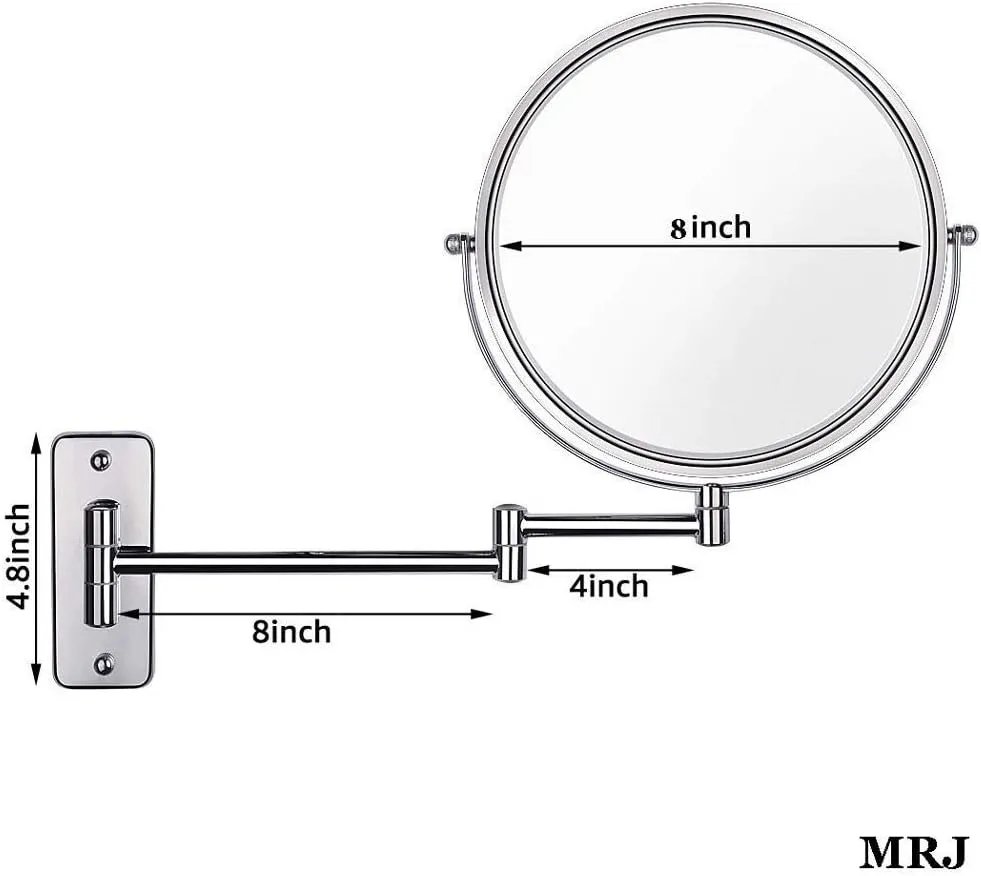 Bathroom Wall Mounted Makeup 8-inch Two-Sided 5X Magnification 360°Swivel Extending Folding Bathroom Shaving Cosmetic Make Up Mirror