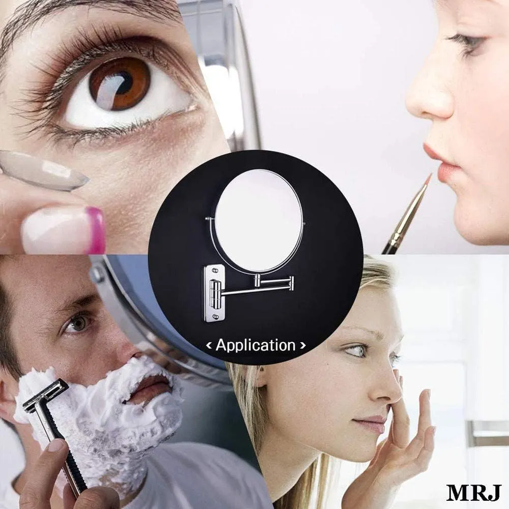 Bathroom Wall Mounted Makeup 8-inch Two-Sided 5X Magnification 360°Swivel Extending Folding Bathroom Shaving Cosmetic Make Up Mirror