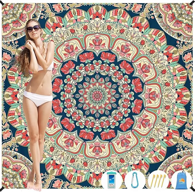 Beach Blanket Waterproof Sandproof 1-7 Adult Oversized 78 '' × 81 '' Lightweight Durable Compact Sand Free Beach Mat for Travel Camping Hiking Picnic Blanket Extra Large