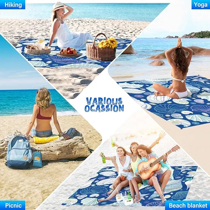 Beach Blanket Waterproof Sandproof 1-7 Adult Oversized 78 '' × 81 '' Lightweight Durable Compact Sand Free Beach Mat for Travel Camping Hiking Picnic Blanket Extra Large