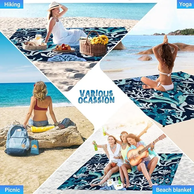 Beach Blanket Waterproof Sandproof 1-7 Adult Oversized 78 '' × 81 '' Lightweight Durable Compact Sand Free Beach Mat for Travel Camping Hiking Picnic Blanket Extra Large