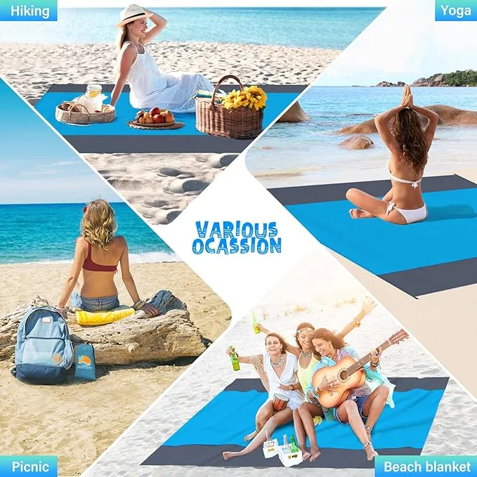 Beach Blanket Waterproof Sandproof 1-7 Adult Oversized 78 '' × 81 '' Lightweight Durable Compact Sand Free Beach Mat for Travel Camping Hiking Picnic Blanket