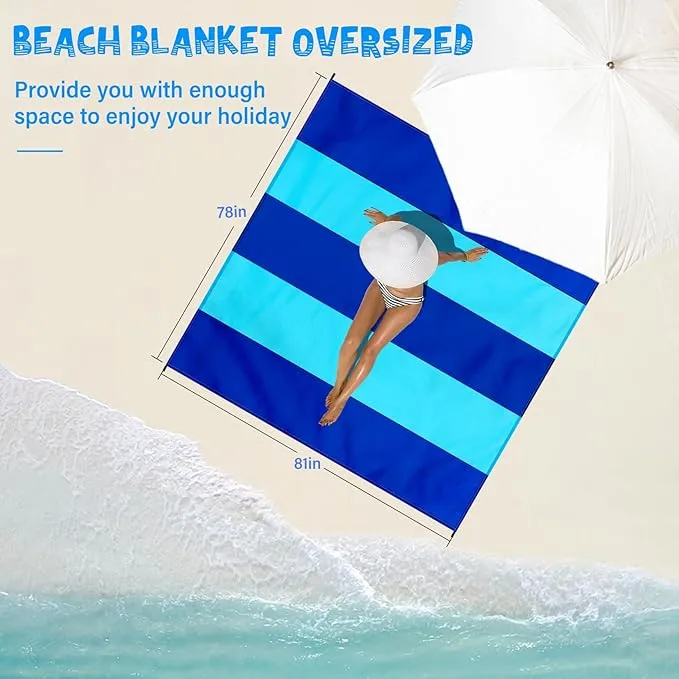 Beach Blanket Waterproof Sandproof 1-7 Adult Oversized 78 '' × 81 '' Lightweight Durable Compact Sand Free Beach Mat for Travel Camping Hiking Picnic Blanket