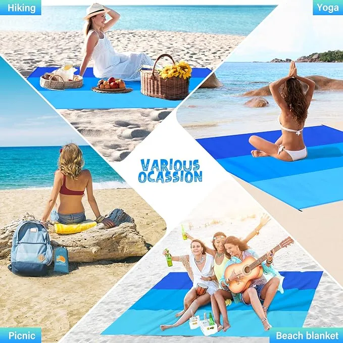 Beach Blanket Waterproof Sandproof 1-7 Adult Oversized 78 '' × 81 '' Lightweight Durable Compact Sand Free Beach Mat for Travel Camping Hiking Picnic Blanket