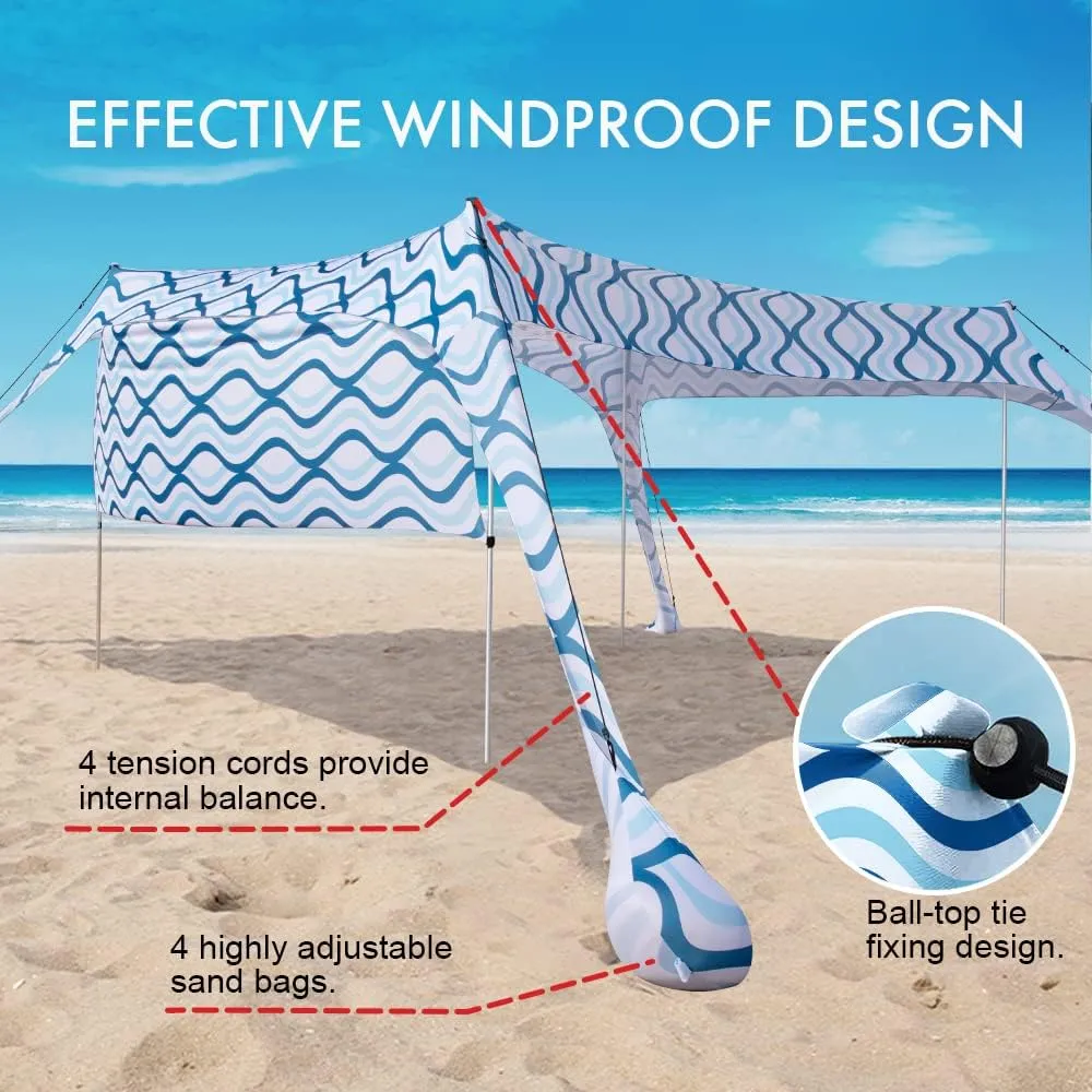 Beach Canopy Tent Shade with Sidewalls 10x10FT, 6.6FT Tall, UPF50  Sun Shelter, Windproof & Water Resistant, Includes Guylines Sand Shovel Stability Poles, Easy Up for Beach Outdoor Camping Backyard