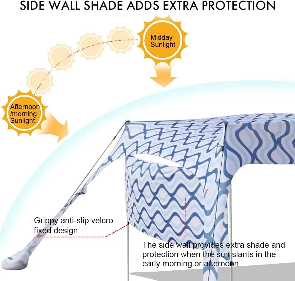 Beach Canopy Tent Shade with Sidewalls 10x10FT, 6.6FT Tall, UPF50  Sun Shelter, Windproof & Water Resistant, Includes Guylines Sand Shovel Stability Poles, Easy Up for Beach Outdoor Camping Backyard