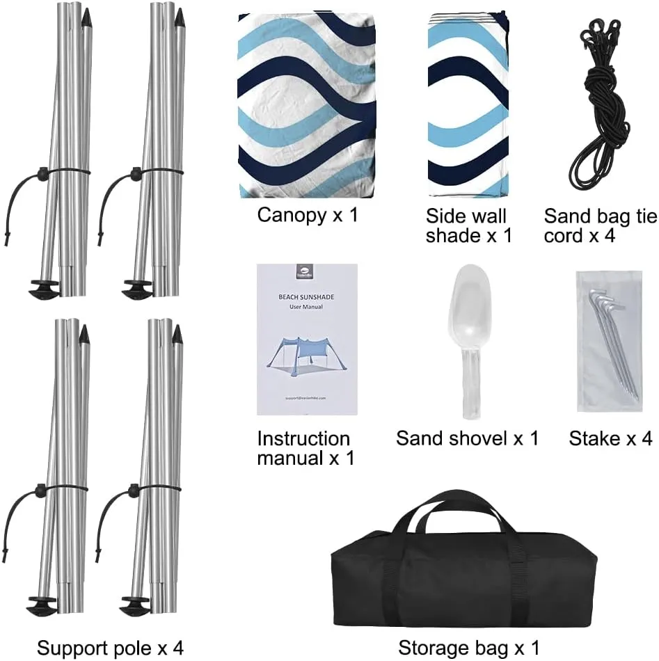 Beach Canopy Tent Shade with Sidewalls 10x10FT, 6.6FT Tall, UPF50  Sun Shelter, Windproof & Water Resistant, Includes Guylines Sand Shovel Stability Poles, Easy Up for Beach Outdoor Camping Backyard