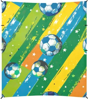 Beach Canopy with Windproof Ropes & Sandbags, Easy Setup Beach Shade Canopy for Camping, Trips, Fishing, Backyard Fun or Picnics, (Soccer Ball with Green Stripes)