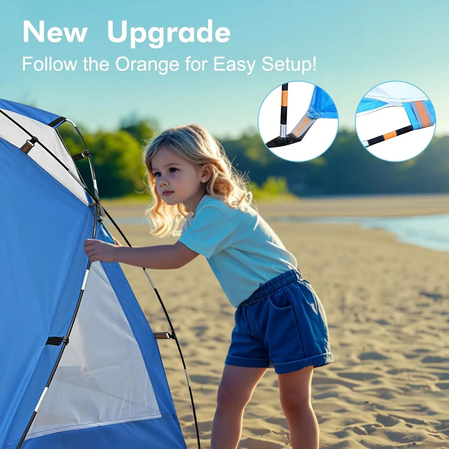 Beach Tent, Portable Sun Shelter for 2/3/4/6-8 Person with UPF 50  UV Protection, Easy Setup Waterproof Beach Shade Canopy Cabana for Family Outdoor and Picnics, Fishing with Carrying Bag