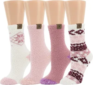 BEARPAW 4 Pair Pack Cozy Super Soft Lounge Socks Multi Pattern Crew Socks