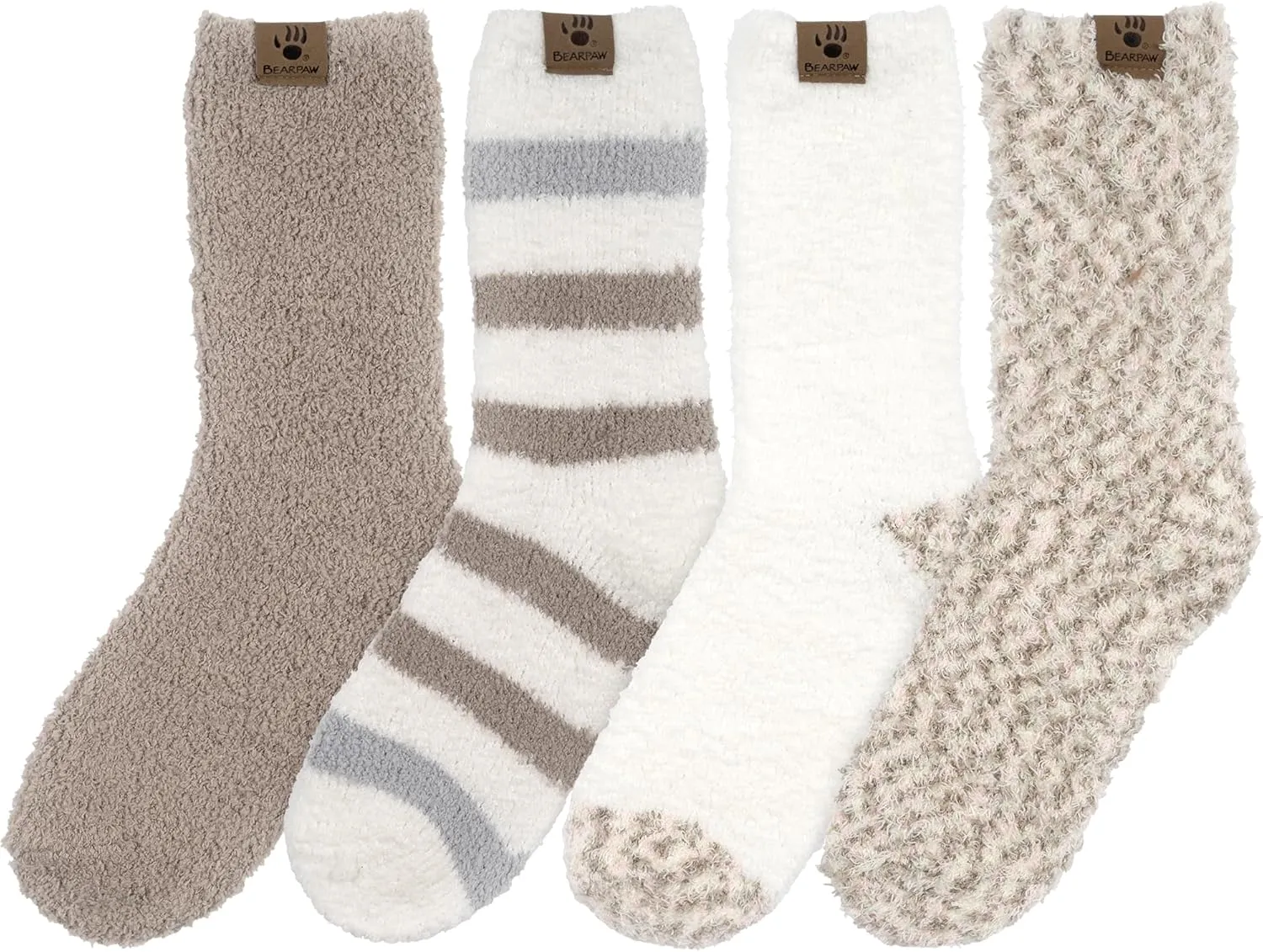 BEARPAW 4 Pair Pack Cozy Super Soft Lounge Socks Multi Pattern Crew Socks