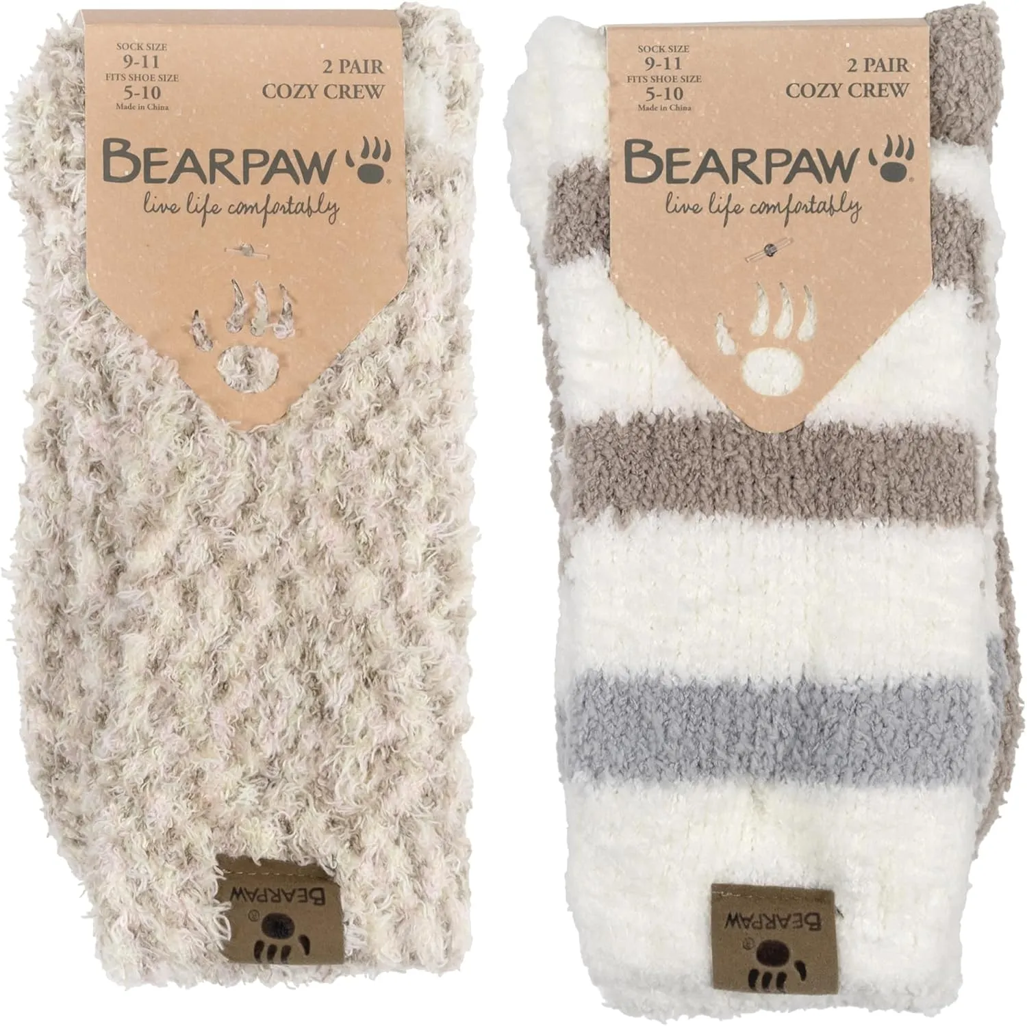 BEARPAW 4 Pair Pack Cozy Super Soft Lounge Socks Multi Pattern Crew Socks