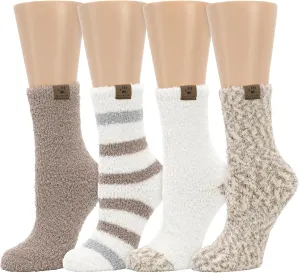 BEARPAW 4 Pair Pack Cozy Super Soft Lounge Socks Multi Pattern Crew Socks