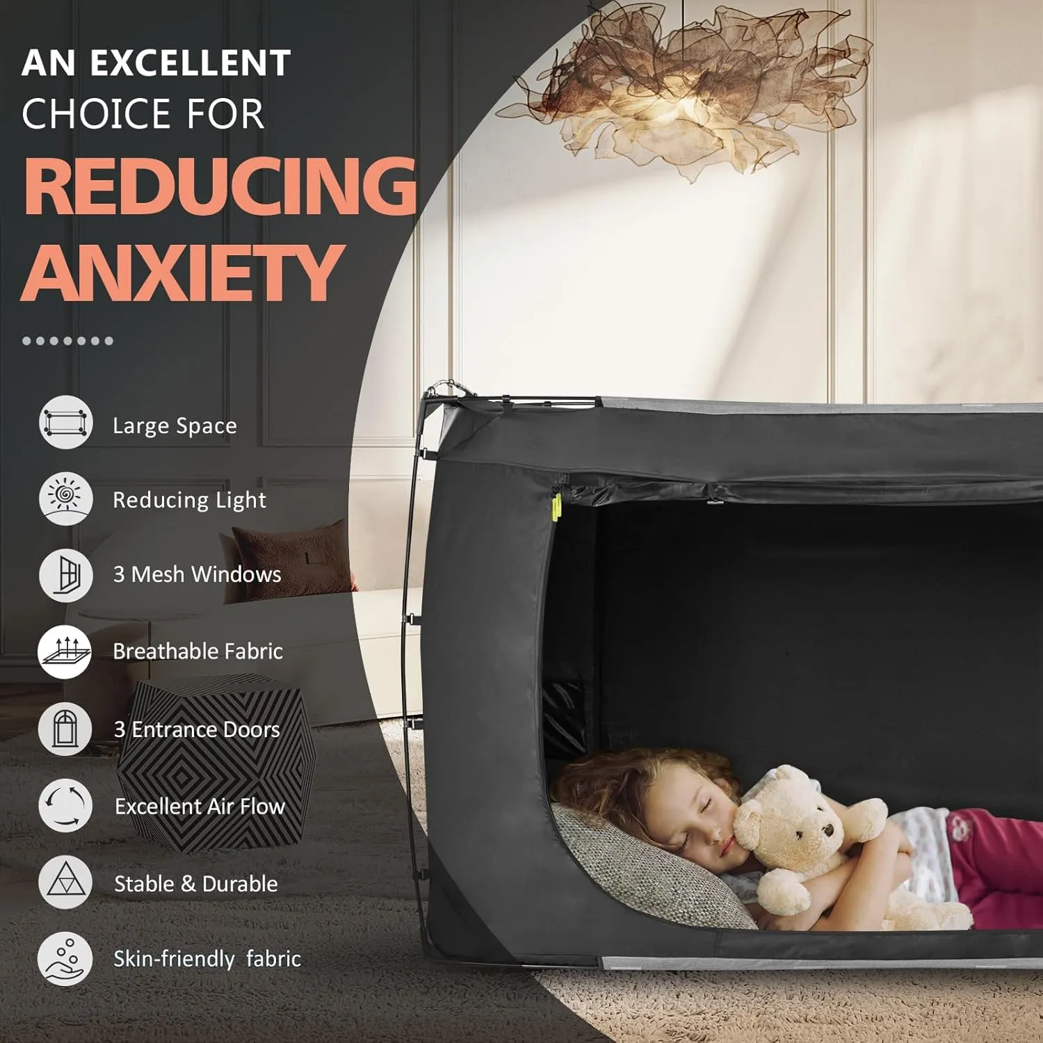 Bed Tent Bed Canopy King Size Tents for Adult and Kids- Original Design Portable Dream Tent Indoor Sleeping Tents 80% Blackout with 3 Doors Breathable Big Space Tents