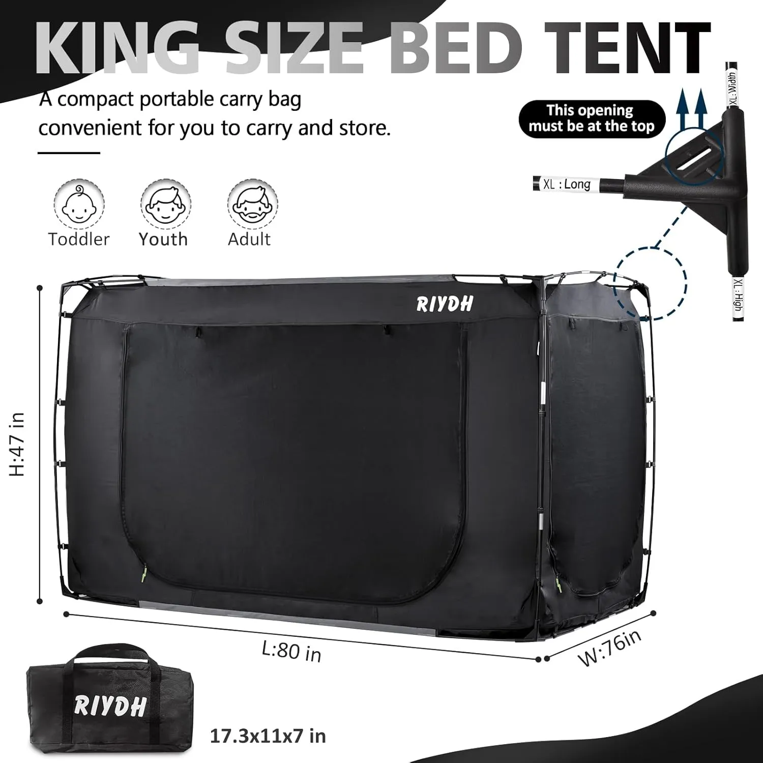 Bed Tent Bed Canopy King Size Tents for Adult and Kids- Original Design Portable Dream Tent Indoor Sleeping Tents 80% Blackout with 3 Doors Breathable Big Space Tents