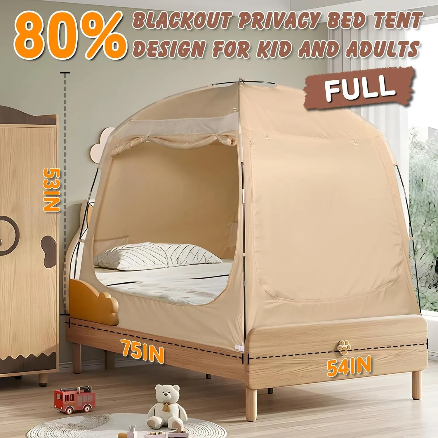 Bed Tent Twin Full Queen King Size Canopy Tent for Kids and Adult - 80% Blackout Indoor Sleeping Tents with Star String Lights, Big Space Breathable Dome Tent Playhouse for Boys & Girls