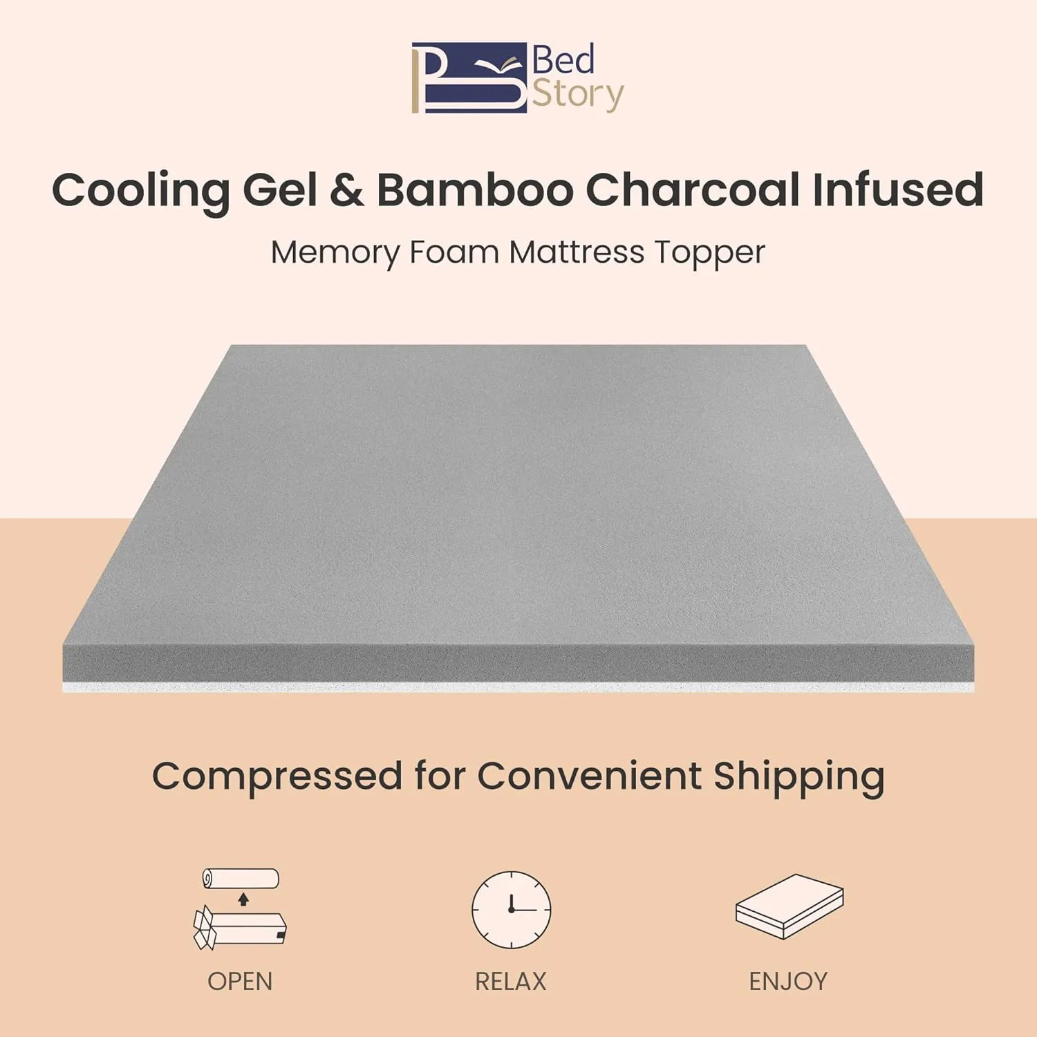 BedStory Firm Mattress Topper King Size 2 Inch - Memory Foam Mattress Topper for Back Pain Relief - Gel & Bamboo Charcoal Infused Cooling Pad - Ergonomic Bed Topper, CertiPUR-US Certified