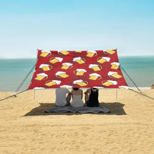 Beer Mugs with Frothy Foam Beach Canopy Tent Anti-UV & Wind Resistant, Camping Sun Shelter Easy Setup Portable,Outdoor Shade Tents with Sandbags,Sand Shovels,Ground Pegs & Stability Poles