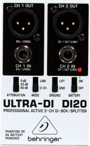 Behringer Ultra-DI DI20 Professional Active 2-Channel DI-Box/Splitter