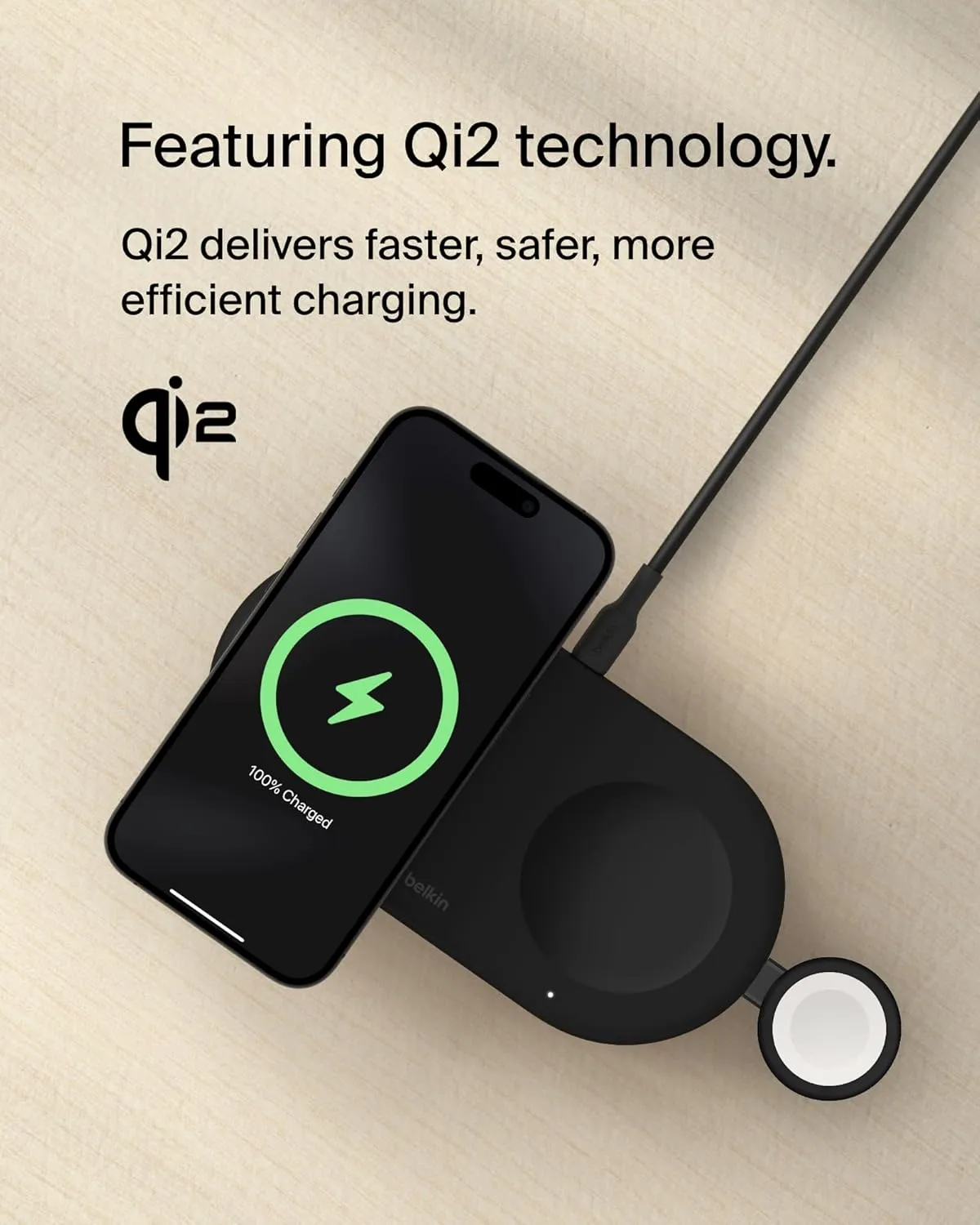 Belkin 3-in-1 MagSafe-Compatible Wireless Charging Pad with Qi2 15W - iPhone Charger - Fast Charging Wireless Charging Station for iPhone 16, 15, & 14 Series, AirPods, Apple Watch, & More - Black