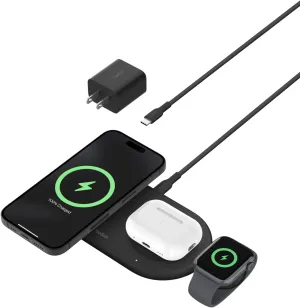 Belkin 3-in-1 MagSafe-Compatible Wireless Charging Pad with Qi2 15W - iPhone Charger - Fast Charging Wireless Charging Station for iPhone 16, 15, & 14 Series, AirPods, Apple Watch, & More - Black