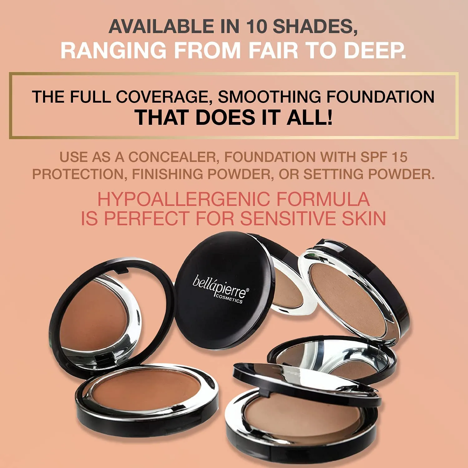 bellapierre Compact Mineral Foundation SPF 15 | Vegan & Cruelty Free Natural Makeup | Full Coverage Matte Foundation | Hypoallergenic | Oil & Talc Free - 0.35 Oz - Nutmeg
