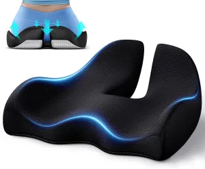 Benazcap Medium Large Memory Seat Cushion for Office Chair Ergonomic Cushions Pad Pillow for Pressure Relief Sciatica & Pain Relief Memory Foam for Long Sitting for Gaming Chair and Car Seat Black
