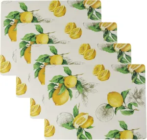 Benson Mills Cork Placemats Set of 4, Thick Cork Place Mats for Kitchen and Dining Tables, Easy Clean Table Mats (12" x 16" Rectangular Set of 4, Lemons)