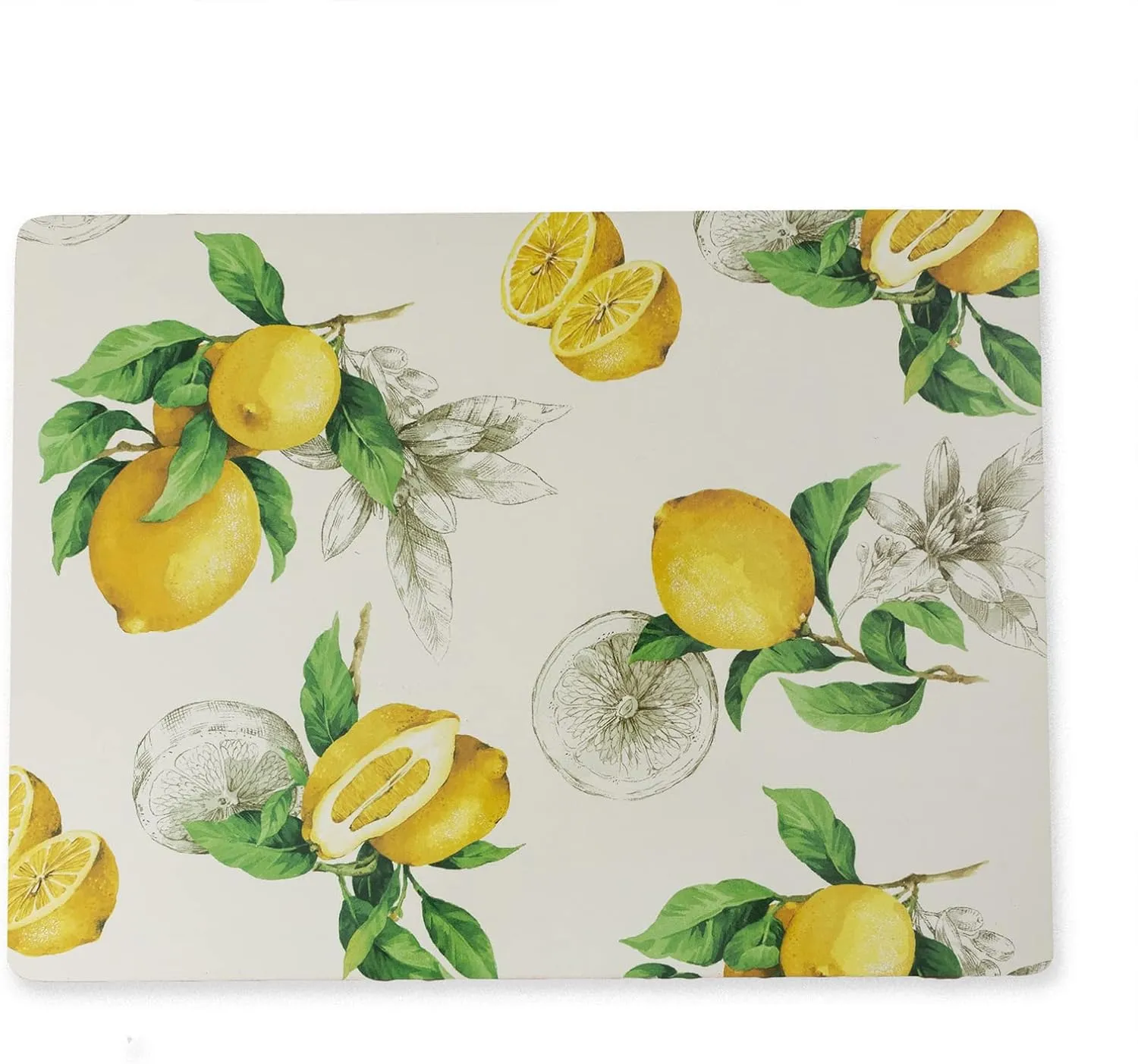 Benson Mills Cork Placemats Set of 4, Thick Cork Place Mats for Kitchen and Dining Tables, Easy Clean Table Mats (12" x 16" Rectangular Set of 4, Lemons)