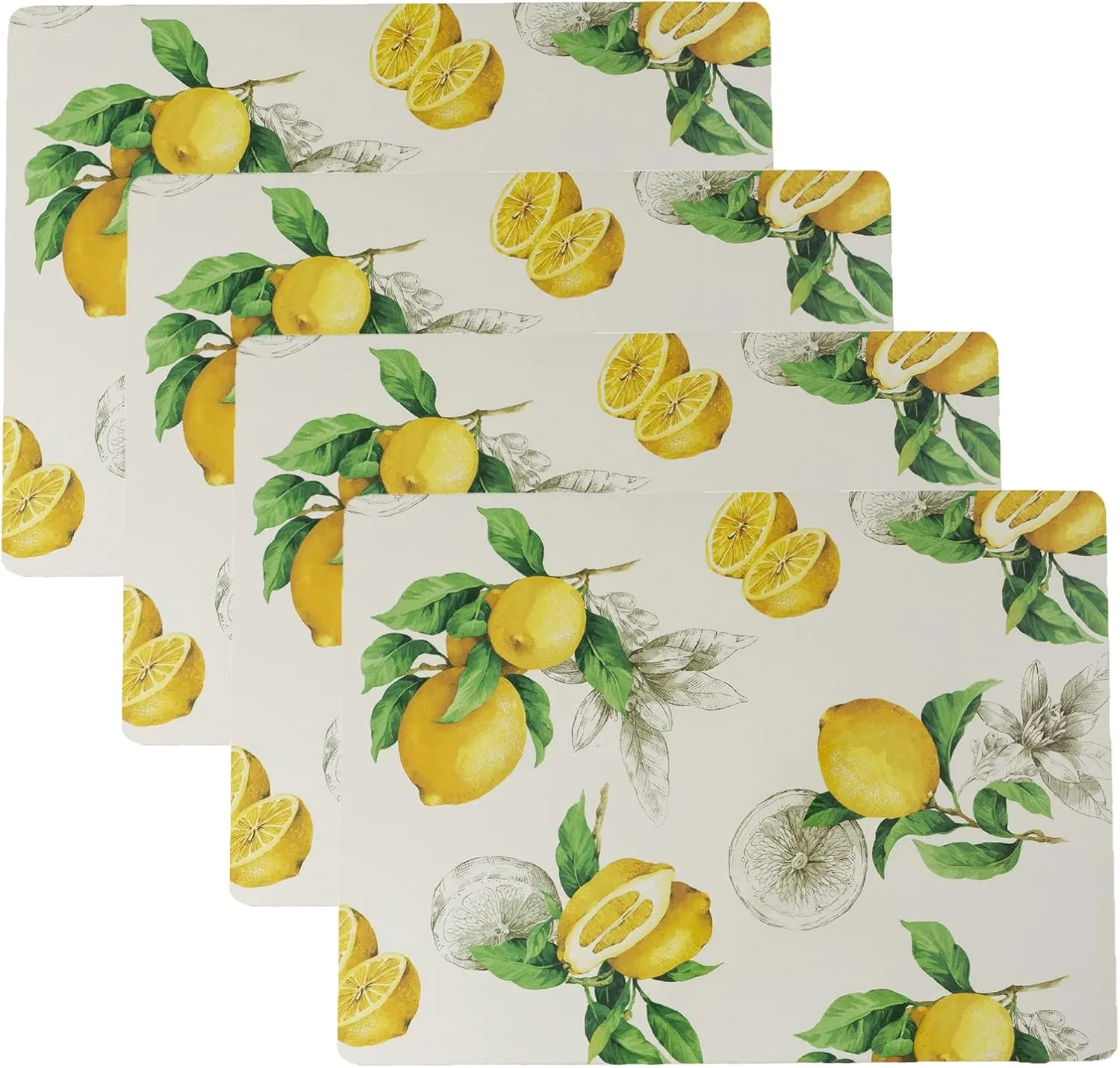 Benson Mills Cork Placemats Set of 4, Thick Cork Place Mats for Kitchen and Dining Tables, Easy Clean Table Mats (12" x 16" Rectangular Set of 4, Lemons)