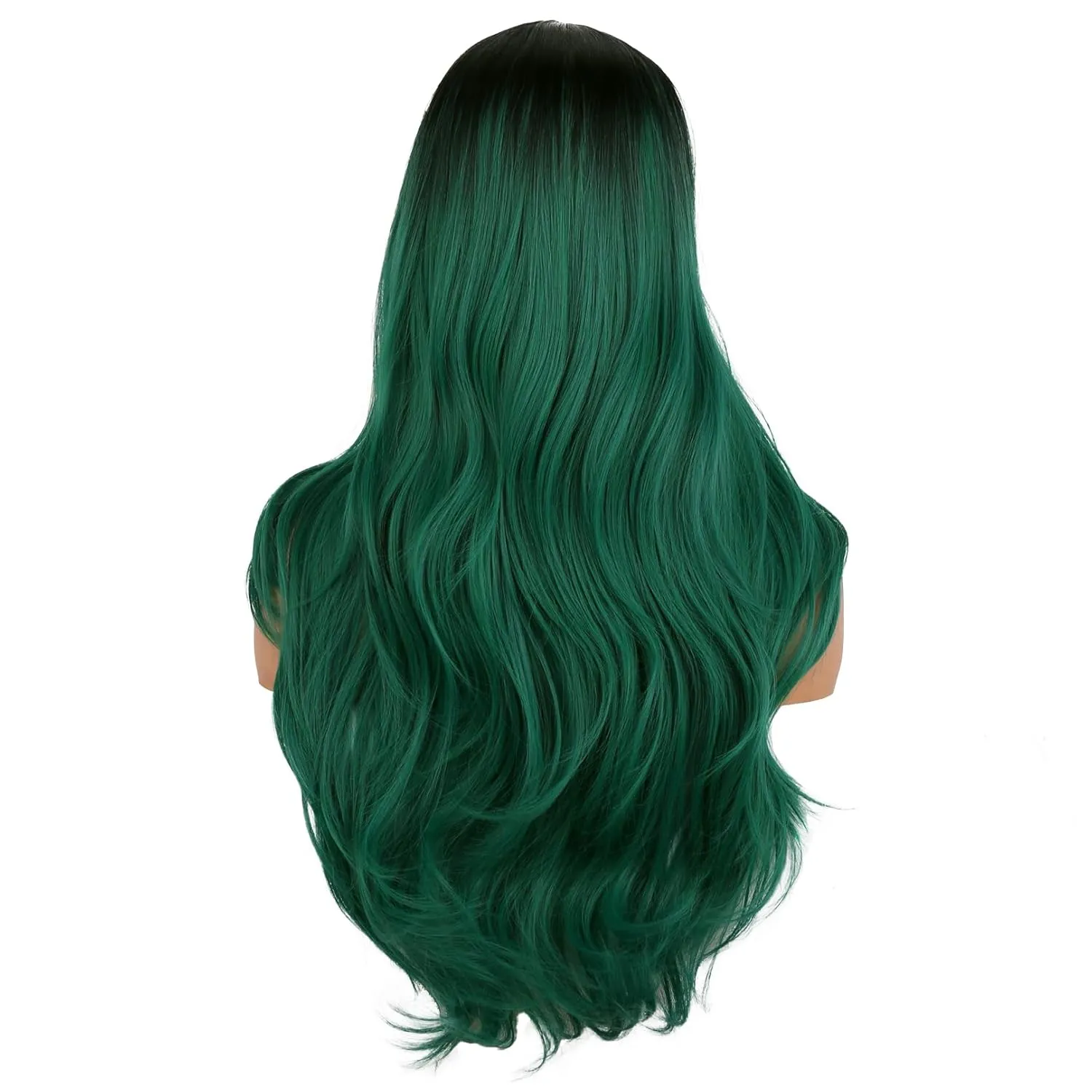 BERON Black Ombre Green Middle Part Long Wavy Wigs Women Girls Curly Heat Resistant Synthetic Hair Wigs for Cosplay Costume Party or Daily Use