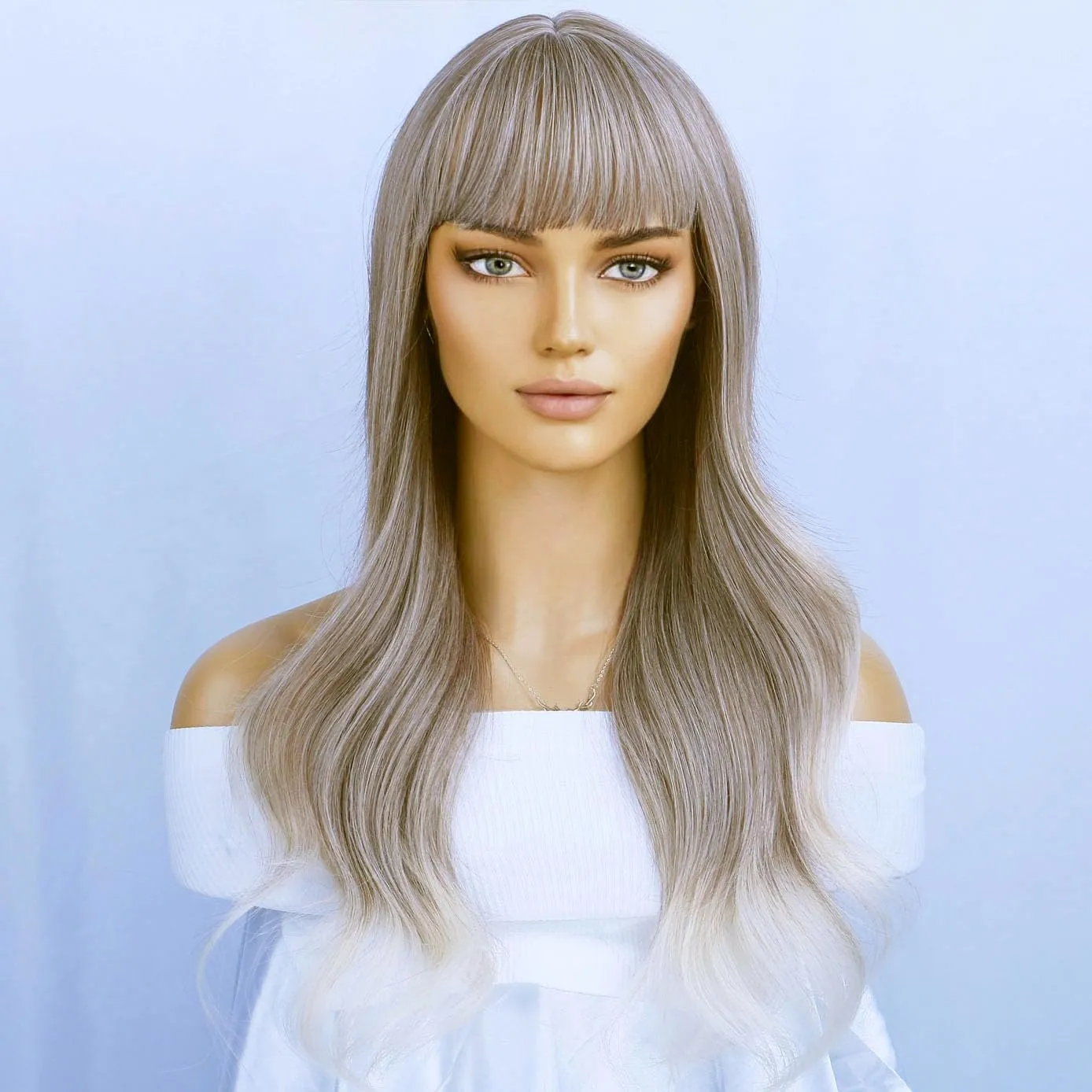 BERON Blonde Brown Long Wigs Women Wavy Wig with Bangs 26 Inches Curly Synthetic Wigs for Cosplay Party Wigs Wig Cap Included