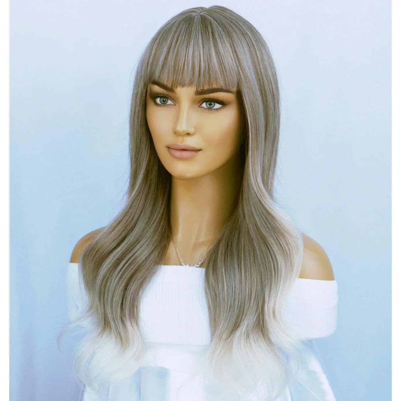 BERON Blonde Brown Long Wigs Women Wavy Wig with Bangs 26 Inches Curly Synthetic Wigs for Cosplay Party Wigs Wig Cap Included