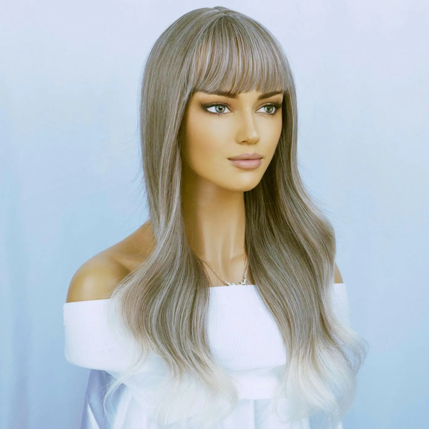 BERON Blonde Brown Long Wigs Women Wavy Wig with Bangs 26 Inches Curly Synthetic Wigs for Cosplay Party Wigs Wig Cap Included