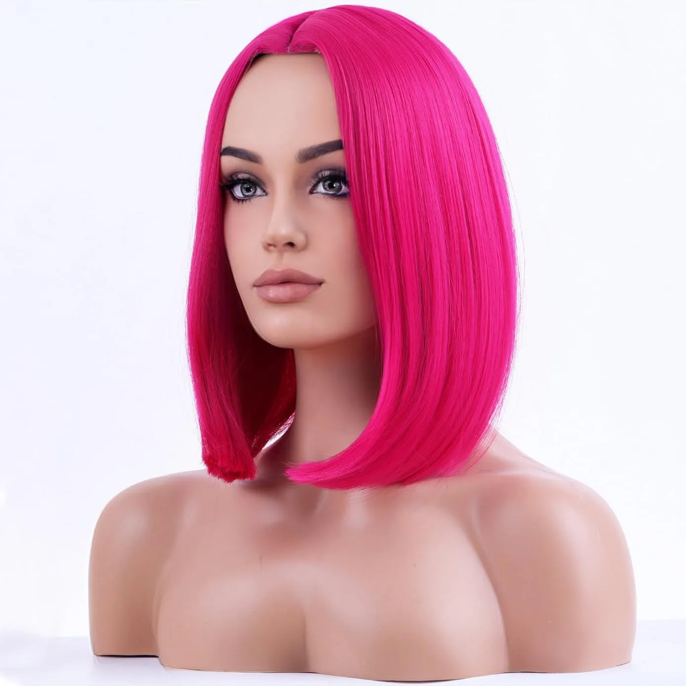 BERON Hot Pink Short Wigs Straight Bob Hair Wigs for Women Middle Part Synthetic Cosplay Wigs Daily Party Use