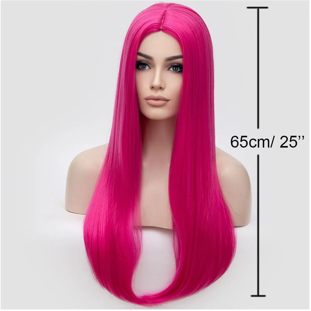 BERON Pink Wigs for Women Silky Long Straight Girls Wig Hot Pink Women and Girls Wigs Magenta Heat Resistant Synthetic for Cosplay Party or Daily Use