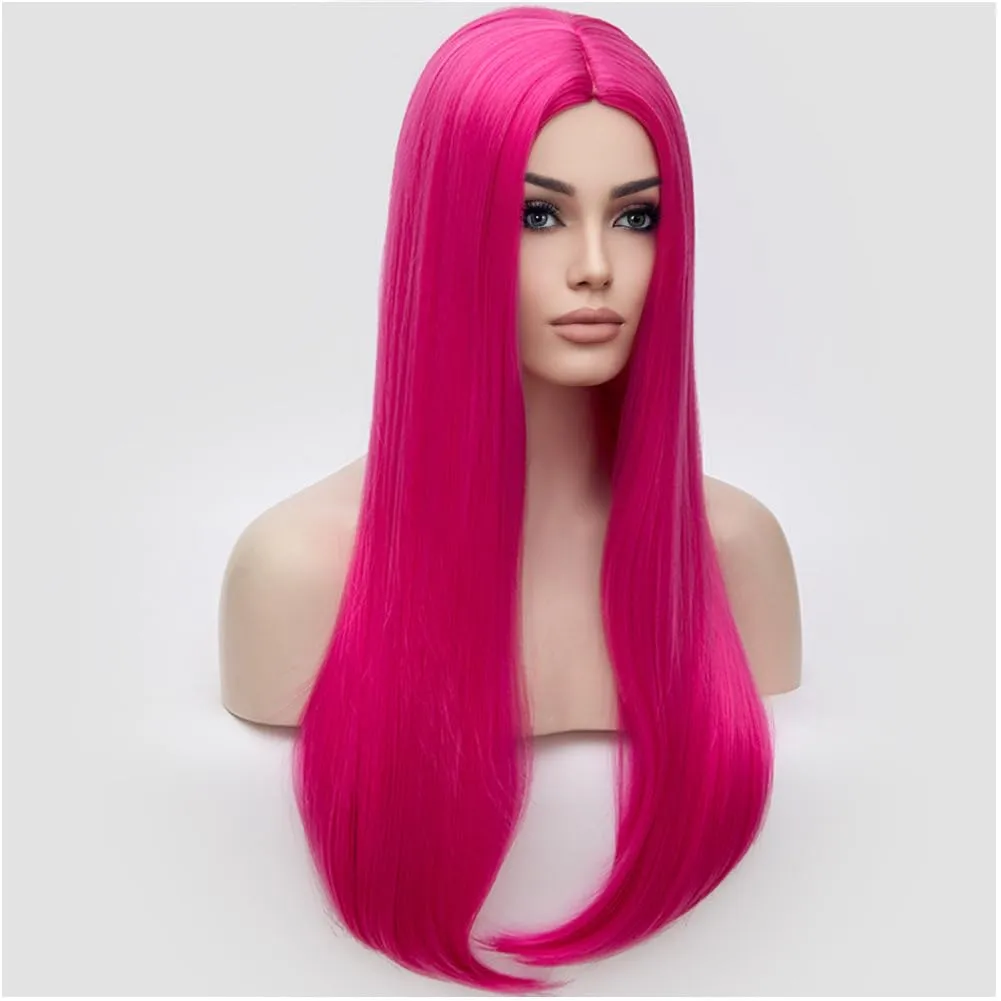BERON Pink Wigs for Women Silky Long Straight Girls Wig Hot Pink Women and Girls Wigs Magenta Heat Resistant Synthetic for Cosplay Party or Daily Use