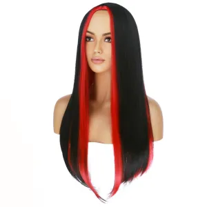 BERON Red Black Long Wig for Women Straight Charming Girls Costume Hair Wigs Heat Resistant Synthetic for Cosplay Party or Daily Use Wig