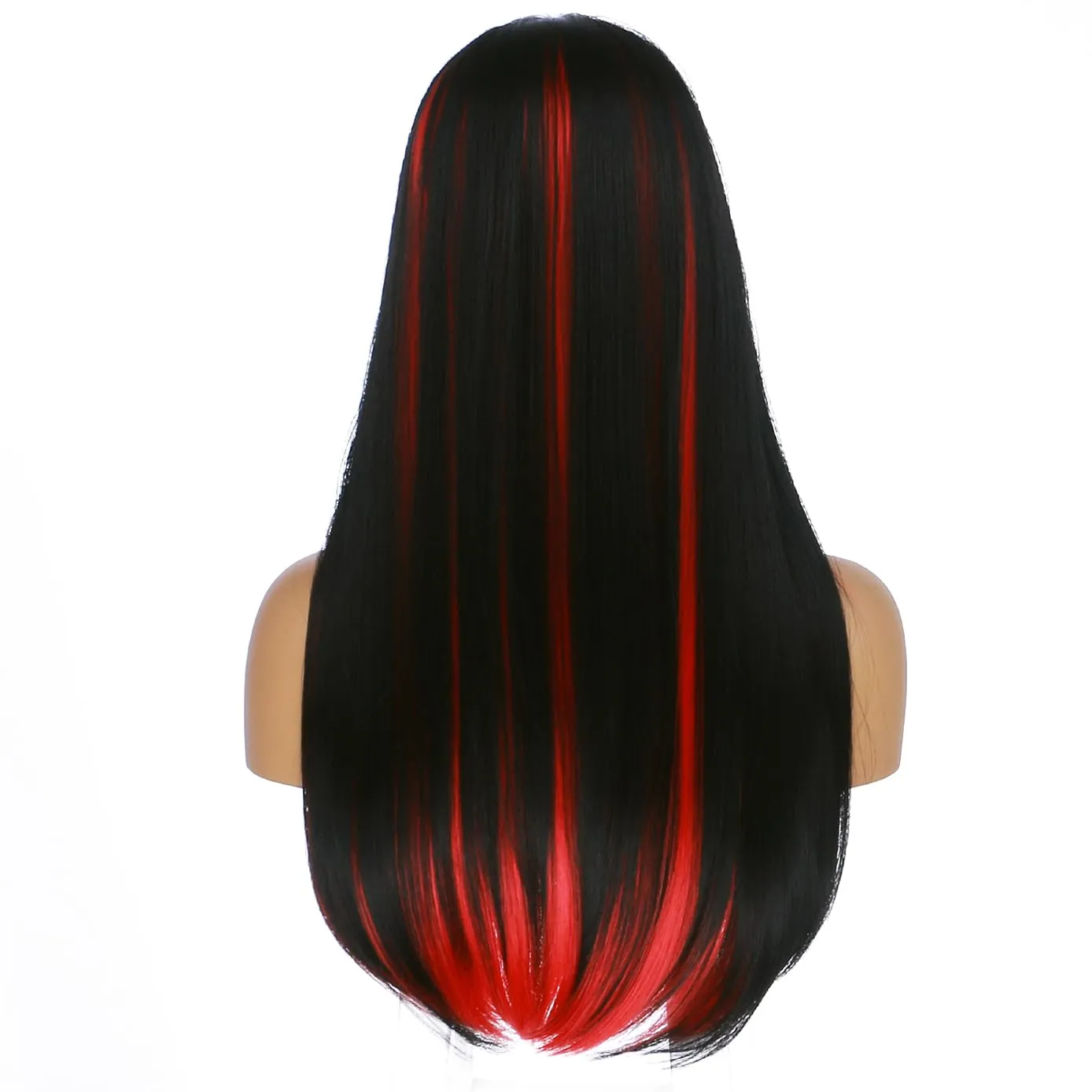 BERON Red Black Long Wig for Women Straight Charming Girls Costume Hair Wigs Heat Resistant Synthetic for Cosplay Party or Daily Use Wig