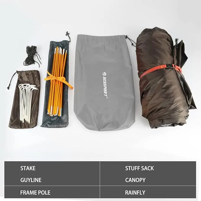 Bessport Camping Tent 1/2/3/4 Person Tent Waterproof Two Doors Backpacking Tent Easy Setup Lightweight for Outdoor, Hiking Mountaineering Travel