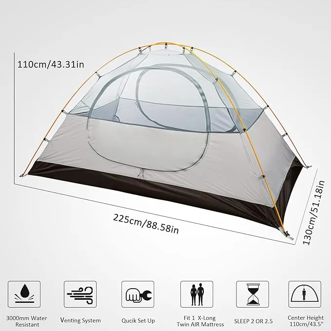 Bessport Camping Tent 1/2/3/4 Person Tent Waterproof Two Doors Backpacking Tent Easy Setup Lightweight for Outdoor, Hiking Mountaineering Travel