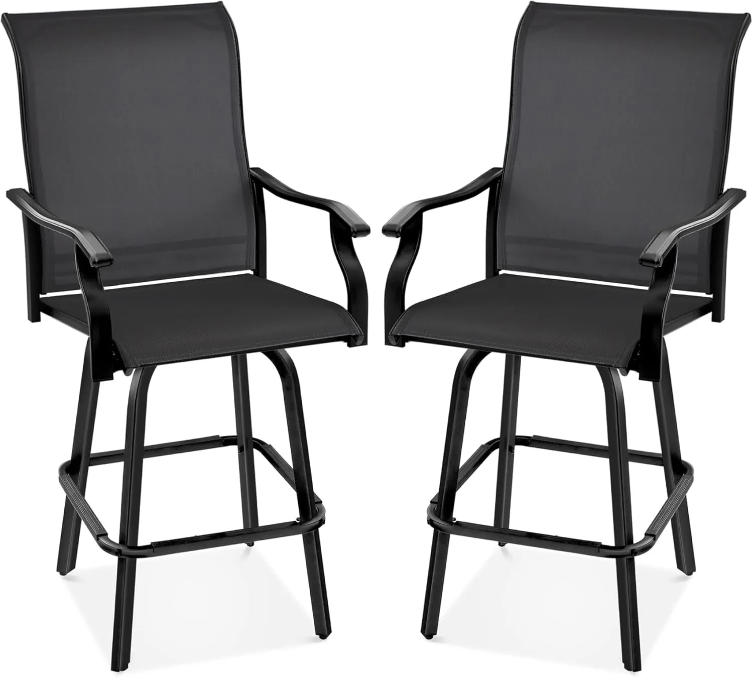 Best Choice Products Set of 2 Swivel Barstools, Bar Height Outdoor Chairs, 360 Rotating Patio Bar Stools w/All-Weather Mesh, 300lb Capacity - Black
