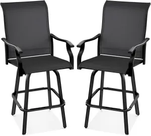 Best Choice Products Set of 2 Swivel Barstools, Bar Height Outdoor Chairs, 360 Rotating Patio Bar Stools w/All-Weather Mesh, 300lb Capacity - Black