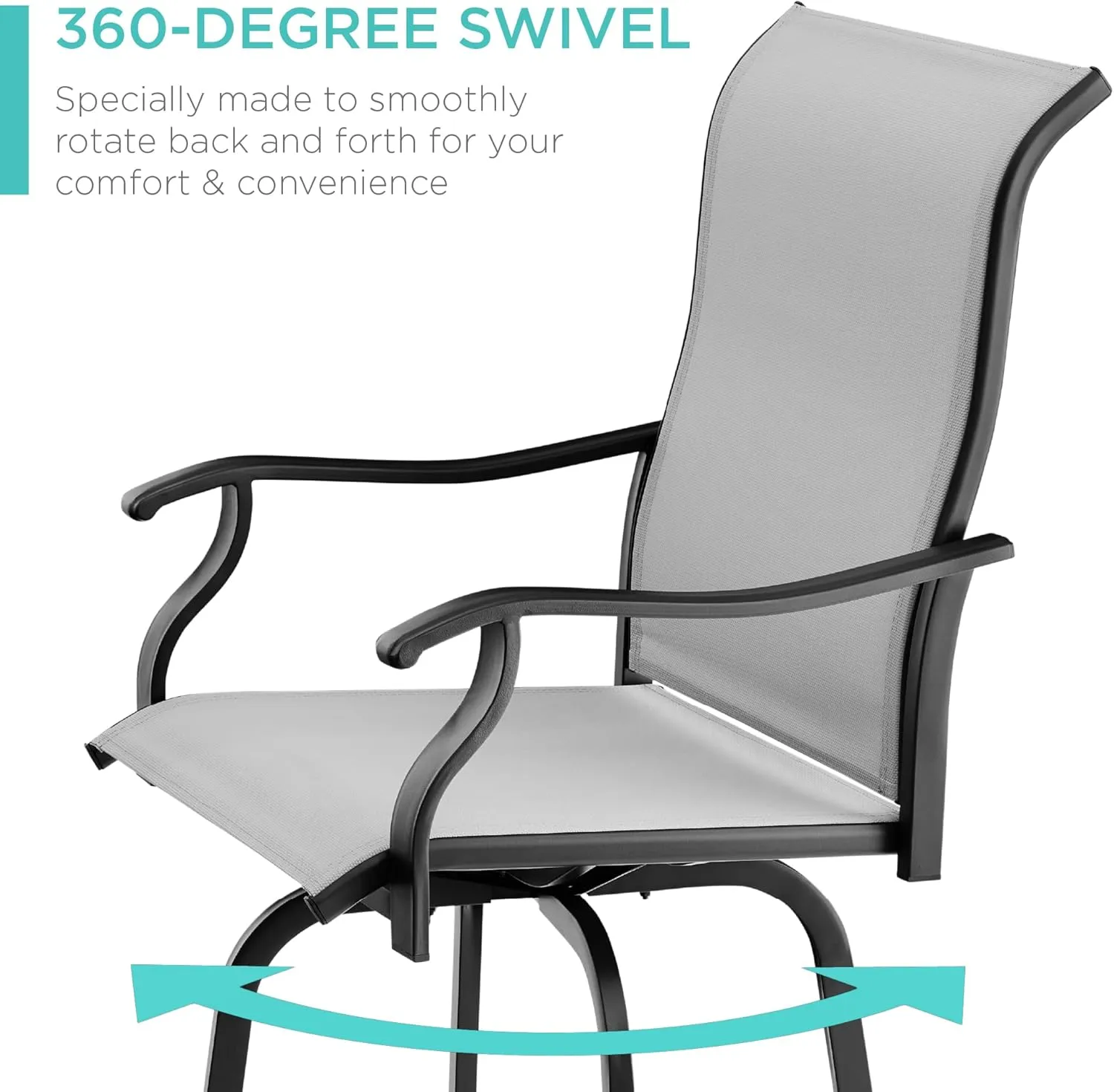 Best Choice Products Set of 2 Swivel Barstools, Bar Height Outdoor Chairs, 360 Rotating Patio Bar Stools w/All-Weather Mesh, 300lb Capacity - Gray