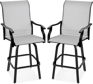 Best Choice Products Set of 2 Swivel Barstools, Bar Height Outdoor Chairs, 360 Rotating Patio Bar Stools w/All-Weather Mesh, 300lb Capacity - Gray