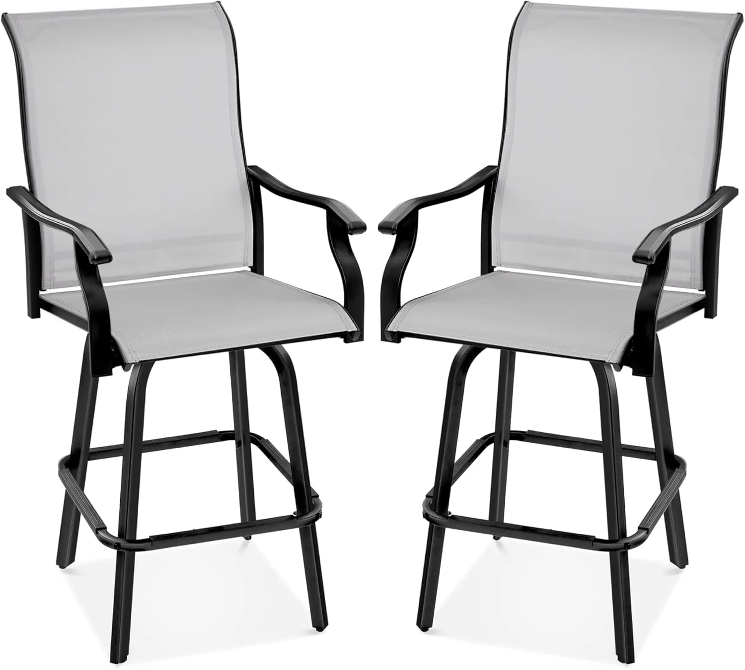 Best Choice Products Set of 2 Swivel Barstools, Bar Height Outdoor Chairs, 360 Rotating Patio Bar Stools w/All-Weather Mesh, 300lb Capacity - Gray