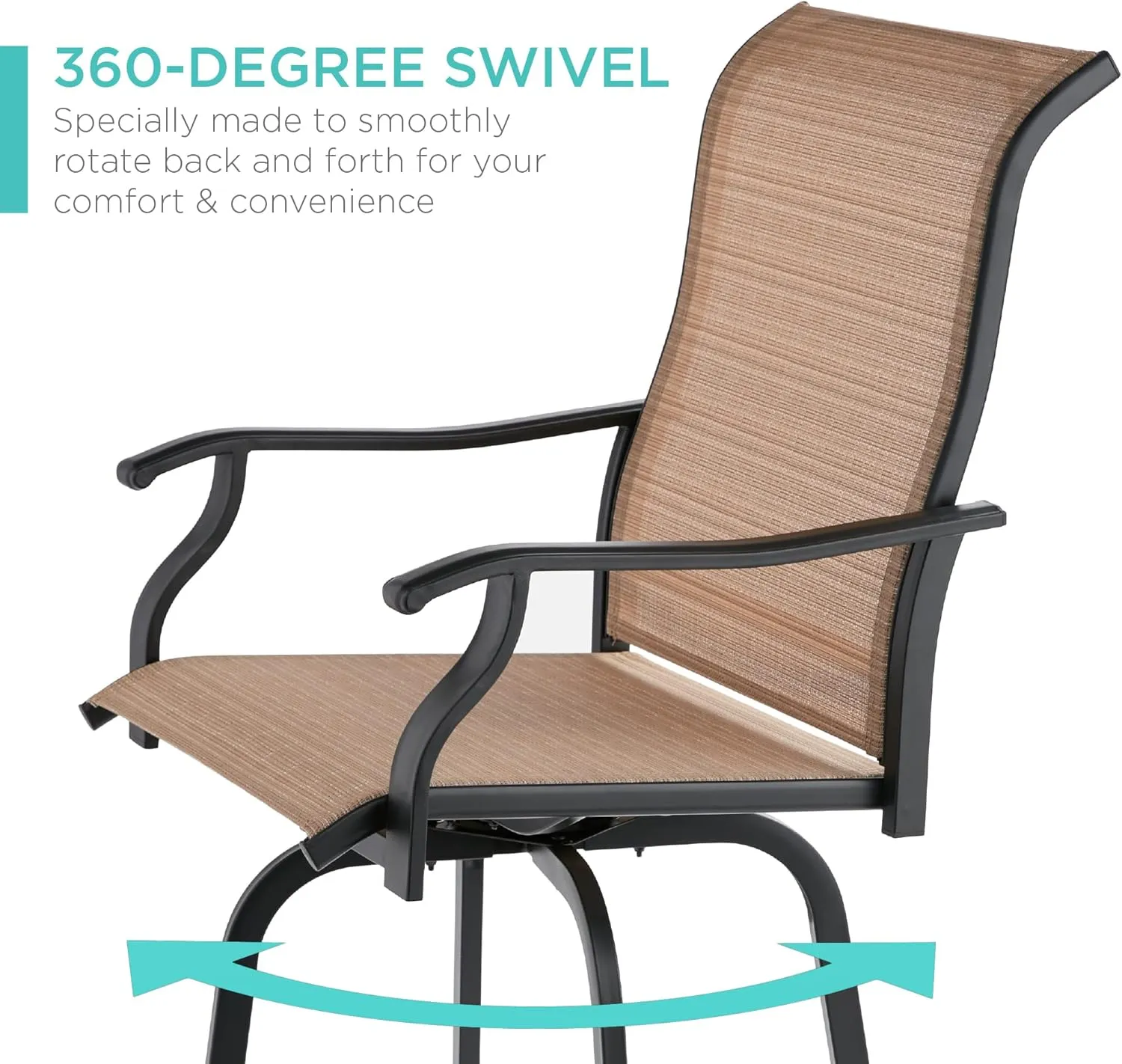 Best Choice Products Set of 2 Swivel Barstools, Bar Height Outdoor Chairs, 360 Rotating Patio Bar Stools w/All-Weather Mesh, 300lb Capacity - Tan
