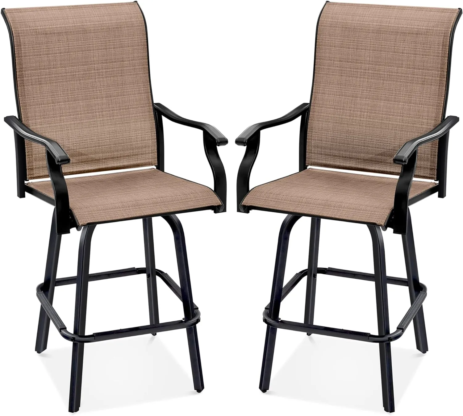 Best Choice Products Set of 2 Swivel Barstools, Bar Height Outdoor Chairs, 360 Rotating Patio Bar Stools w/All-Weather Mesh, 300lb Capacity - Tan